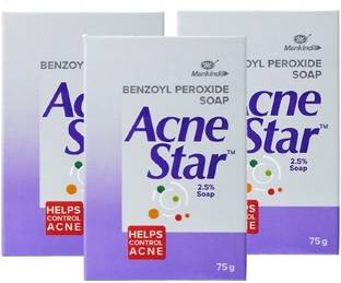 MANKIND Pack of 3 AcneStar Soap (75gm each) - Benzoyl Peroxide Soap Bar