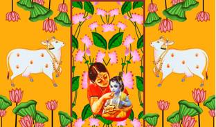 Ashvath Yashoda Maata with Lord Krishna Design Backdrop (5Feet Height & 8Feet Width) Altar Cloth