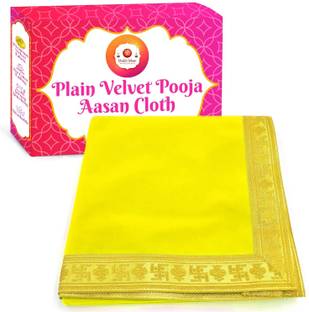 Bhakti Lehar ( Size: 1/2 Meter ) Large Size Long Velvet Yellow Pooja Aasan Chowki Altar Cloth