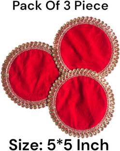 HEMDEV HEMDEV 5Inch*5Inch Velvet Embroidery Puja Aasan for Ganpati with Stone Work Altar Cloth