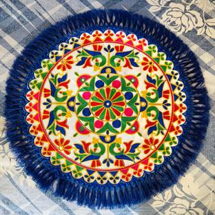 TORNORY Traditional Round Pooja Thali Rumal, Wedding Beautiful Hand Work Thali Rumal Altar Cloth