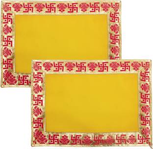 Dulhan Velvet Pooja Aasan Cloth for God, Puja Chowki Cover with Swastik -9 X 13 Inch Altar Cloth