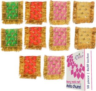 Dulhan Enterprises Navratra Special Small Multicolor Mata rani chunri 4x10 inches Golden Net Chunni Altar Cloth
