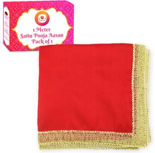 Bhakti Lehar ( Size: 1 Meter ) Red Silk Satin Pooja Altar Cloth for Mandir | Diwali Pooja Satin Altar Cloth Mat for Puja Table, God Chowki Aasan, Temple, Mandir and Multipurpose Use Altar Cloth