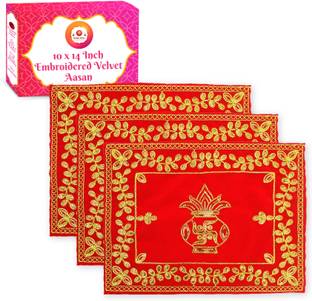 Bhakti Lehar ( 10 x 14 Inch ) Kalash Design Embroidered Velvet Pooja Aasan Cloth for Temple Altar Cloth
