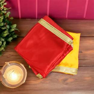 SHYAMKRIPA (Size: 100 x 100 Cm) Adorable Design Yellow,Red Cloth for Puja and Rituals Altar Cloth
