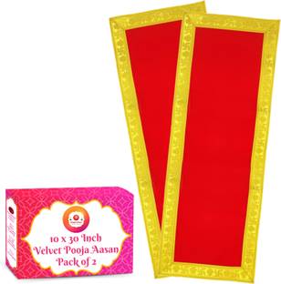 Bhakti Lehar ( Size: 10" x 30" Inch ) Long Length Red Velvet Pooja Cloth for God / Chowki Aasan Kapda / Big Size Plain Altar Cloth for Home Mandir, Temple and Pooja Ghar Altar Cloth