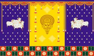 Backdropon Durga MATA Face Design Printed Fabric Backdrop (5Feet Height & 8Feet width)