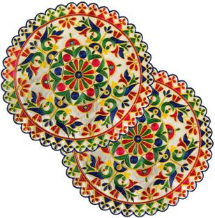 TORNORY Traditional Embroidery Round Pooja Thali Rumal Altar Cloth