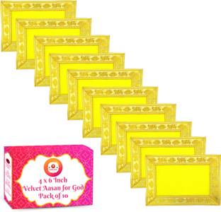 Bhakti Lehar ( Size: 4" x 6" Inch ) Small Size Yellow Velvet Pooja Aasan Chowki Cloth Altar Cloth