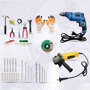 Hillgrove HGCM231M1 15Pieces Combo Kit Set with 500 WPower Drill Machine and Angle Grinder