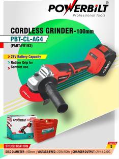 POWERBILT MPT PBT-21V BRUSHLESS CORDLESS GRINDER SPEED VARIABLE RPM &21V LITHIUM ION BATTERY Angle Grinder