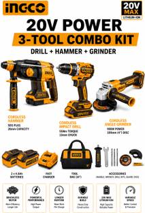 INGCO Ingco 3pcs Combo (Hammer + Impact Drill + Grinder Cordless Drill