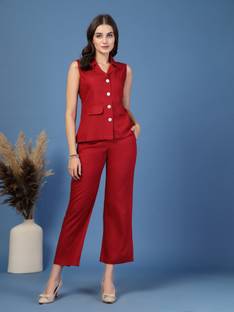 GLAMALUE Top Pant Co-ords Set with Blazer
