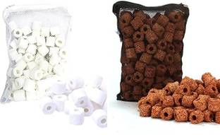 VAYINATO Red Ceramic Ring 500G and White Ceramic Ring 500G Combo with Net Bag Undergravel Aquarium Filter