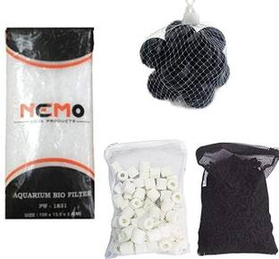 VAYINATO Fish Tank Filter Media Ceramic Ring 500G, Carbon 500G, 25 BioBalls & 3 Ft Sponge Undergravel Aquarium Filter