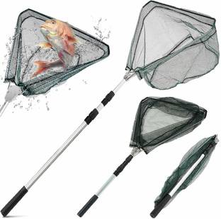 Power Up Fishing Net Foldable 36-66 inch Telescopic Fishing Landing Net Aluminum Alloy Handle for Ponds Carp Trout Fishing Grey Fishing Rod