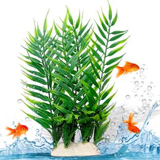 Jainsons Pet Products Artificial Tropical Palm Tree Plastic Plant Fish Tank decor Plants 12.8" Green Aquarium Plant Anchor