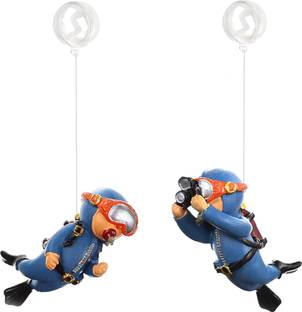Qpets 2 Pcs Aquarium Floating Cartoon Diver Cute Resin Aquarium Decorative Items Water Aquarium Pump