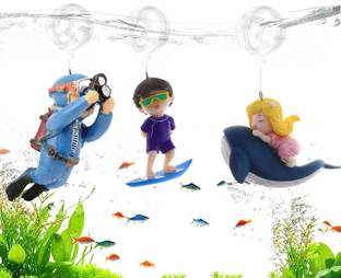 Jainsons Pet Products 3pcs Floating Toy Scuba Diver, Surfer, Whale Riding for Aquarium Fish Tank Decor River Rock Planted Substrate