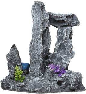 NIVIAR Aquarium Rock Formation Ornament with Artificial Plants Laterite Unplanted Substrate