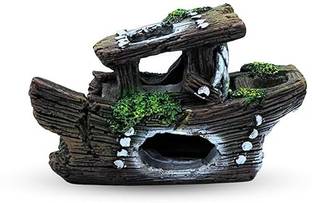 Gaurvi Enterprises Unique Resin Wooden ship realstik (Wood Ship, Medium, 14.5 x 8.5 x 6.5 cm) Aragonite Unplanted Substrate