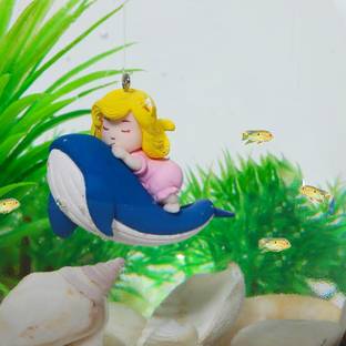 जैनसन्स पेट प्रोडक्ट्स 1 Cute Cartoon Whale-Riding Girl Floating Fish Tank Decoration Aquarium Ornament रिवर रॉक प्लांटेड सबस्ट्रेट