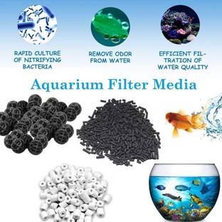 colourful 250g Activated Carbon + 250g Ceramic Rings + 22 Bio Balls (Combo-2) Gravel Planted Substrate
