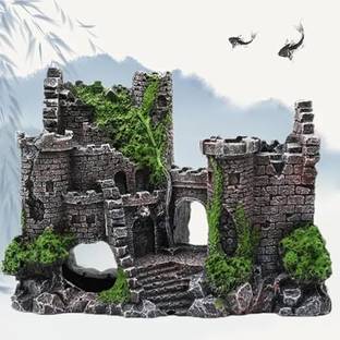 GIG BAZAAR Aquarium Decorative Broken Castle Ornament, Hideaway Fish Tank Decor Laterite Unplanted Substrate