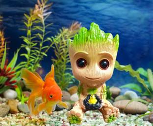 Mistletoe Baby Groot for Aquarium & Fish Tank Decor Flowerpot Cum Pen Container Decoration Laterite Unplanted Substrate