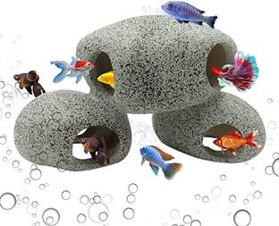 GIG BAZAAR Aquarium Stone Shelter Rock with Small Holes for Hide & Play Décor Ornaments Laterite Unplanted Substrate