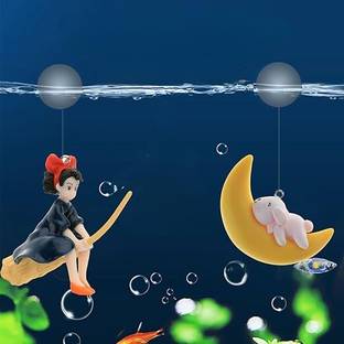 VAYINATO 2 in 1 (Half Moon & Witch Toy) Floating Fish Tank Decoration Toys Aquarium Tool