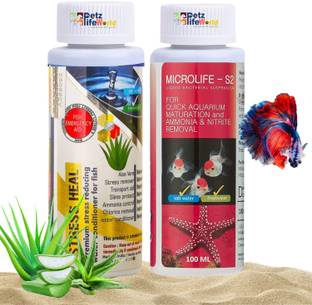 VAYINATO Aquatic Remedies (Pack of 2*100Ml) Stress Heal & Microlife S2 for Fish Tank Aquarium Tool