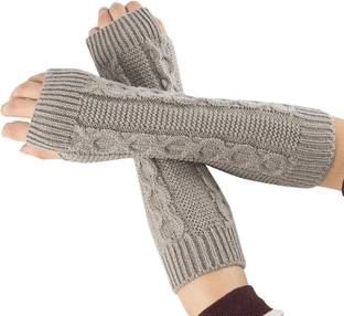 AlexVyan Knitting Long Woolen Warm Fingerless Gloves Arm Hand Warmer Sleeves for Girls Wool Arm Warmer