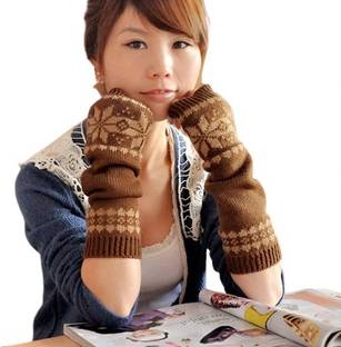 AlexVyan Knitting Woolen Warm Fingerless Gloves Arm Hand Warmer Sleeves for Women Wool Arm Warmer