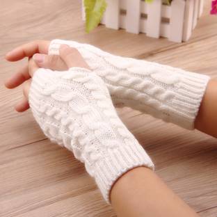 AlexVyan Knitted Warm Fingerless Gloves Winter Accessories Hand Warmer for Girls & Women Wool Arm Warmer