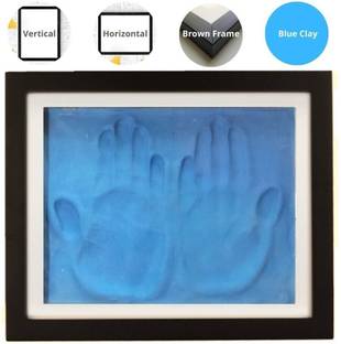 Dream Gifts Adult Clay Handprint & Footprint Kit with XL Brown Box Frame (14.5"x11"x1") & Blue Colour Impression Art Clay