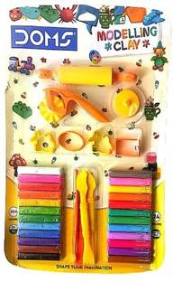 DOMS 24 Shade Clay with 4 Shape Toys, 4 Spatula, 1 Rolling Tool, 1 Wave & PlainCutter Art Clay