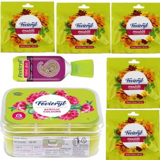 Fevicryl Mouldit Clay , Acrylic 6 shades and Fabric Glue Art Clay