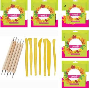 Pehrovin Clay tools (set of 7) + Dotting tools (5) +5 Packets of Mouldit(50 gms each) Art Clay
