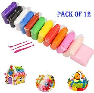 KELOSK 12-ps Colorful Dry Clay for Kids Air Clay with 3Tool Fun Toy Kit Soft super Clay
