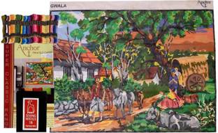 PRANSUNITA Printed Canvas for Embroidery, Threads & Needle set with Design