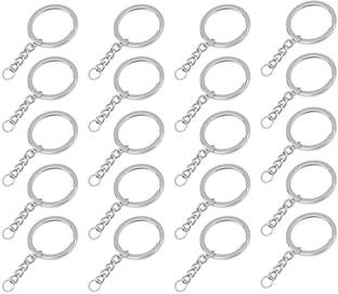 Excellentcrafts Silver Color Metal Loops Rings Keyring with chain for Jewelry Findings ( 20 Pcs)