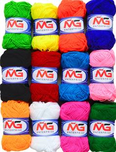 M.G Enterprise Wool Combo 1 (12 pc) M.G Wool Ball Hand Knitting Wool/Art Craft Fingering Crochet Hook Yarn, Needle Knitting Yarn Thread Dyed