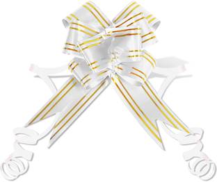 Utkarsh Pack of 10 (Size:30mm) White Pull Bow Striped Flower Ribbon For Party Gift Wrap