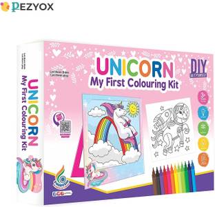 PEZYOX Unicorn first coloring kit 24 coloring sheet Included DIY Activity Kit for Kids
