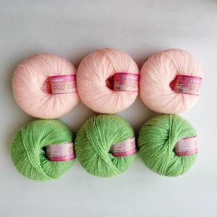 vardhman knitting yarn VARDHMAN BABY SOFT YARN - 3 BALL PINK AND 3 BALL GREEN (6 BALL-150 GM)