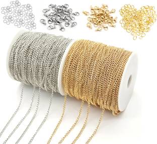 Crafts Haveli Silver Golden Link Chain 5 Mtr Each, Jump Ring & Lobster