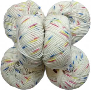 JEFFY Vardhman Acrylic Knitting Wool/Yarn Multi Shaded White 02 (Pack of 6) Baby Soft Wool Ball Hand Knitting Wool/Art Craft Soft Fingering Crochet Hook Yarn, Needle Knitting Yarn Thread Dyed