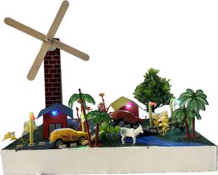 komodo craft DIY Windmill Model Kit, 32-Piece Educational Set with Motor, Trees, Lights